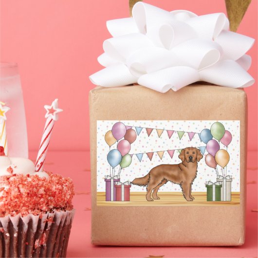 Rode Golden Retriever Hond Kleurrijke Pastelverjaa Rechthoekige Sticker (Feest)