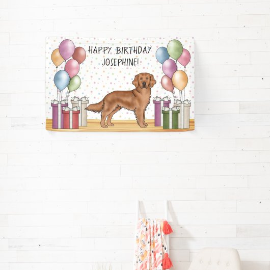 Rode Golden Retriever Hond Kleurrijke Pastelverjaa Spandoek (Insitu)