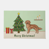 Rode Golden Retriever hond met kerstboom Deurmat (Voorkant)