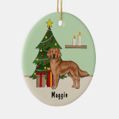 Rode Golden Retriever hond met kerstboom groen Keramisch Ornament (Rechts)