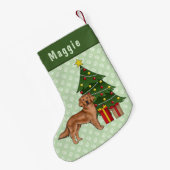 Rode Golden Retriever hond met kerstboom Kleine Kerstsok (Achterkant (Hangend))