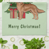 Rode Golden Retriever hond met kerstboom Theedoek (Gevouwen)