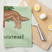 Rode Golden Retriever hond met kerstboom Theedoek (Quarter Fold)