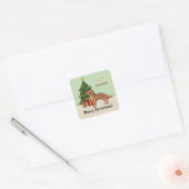 Rode Golden Retriever hond met kerstboom Vierkante Sticker (Envelop)