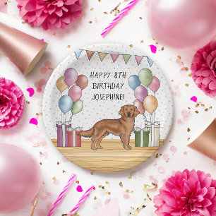 Rode Golden Retriever kleurrijke pastel verjaardag Papieren Bordje