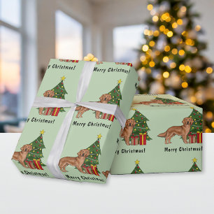 Rode Golden Retriever Mooie Hond En Kerstboom Cadeaupapier