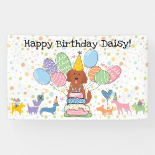 Rode Goldendoodle Hond Verjaardagsfeestje Spandoek