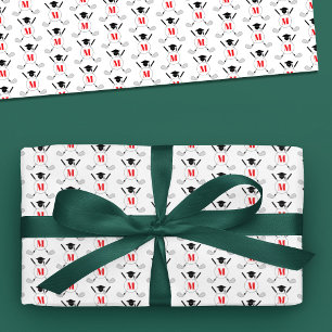 Rode golf thema afstudeer monogram patroon cadeaupapier