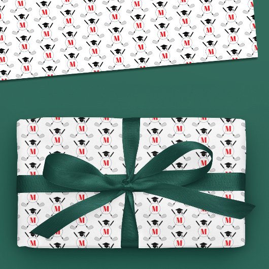 Rode golf thema afstudeer monogram patroon cadeaupapier