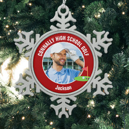 Rode Golfer Foto Hoge School Golf Team Tin Sneeuwvlok Ornament
