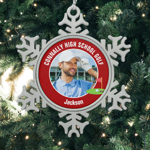 Rode Golfer Foto Hoge School Golf Team Tin Sneeuwvlok Ornament