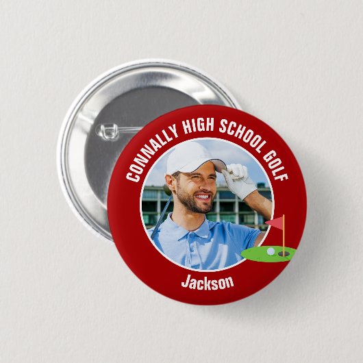 Rode Golfer Foto Hoge School Golft Team Ronde Button 5,7 Cm (Voorkant /achterkant)