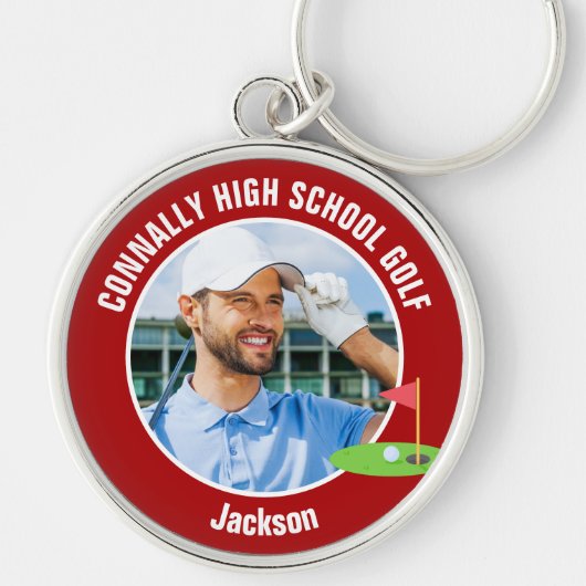 Rode Golfer Foto Hoge School Golfteam Sleutelhanger (Voorkant)