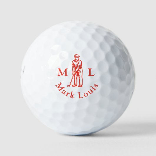 Rode Golfer Initialen Naam Gepersonaliseerd Golfballen (Voorkant)