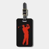 Rode Golfer op zwart Bagagelabel (Voorkant verticaal)