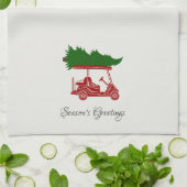 Rode golfkar met kerstboom | alabast theedoek (Gevouwen)