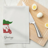 Rode golfkar met kerstboom | alabast theedoek (Quarter Fold)