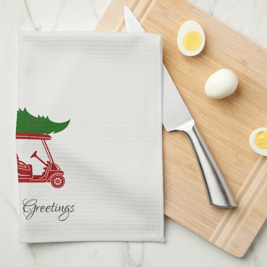 Rode golfkar met kerstboom | alabast theedoek (Quarter Fold)