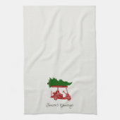 Rode golfkar met kerstboom | alabast theedoek (Verticaal)