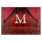 Rode Gordijn Theater Monogram Glas Snijplank (Voorkant)