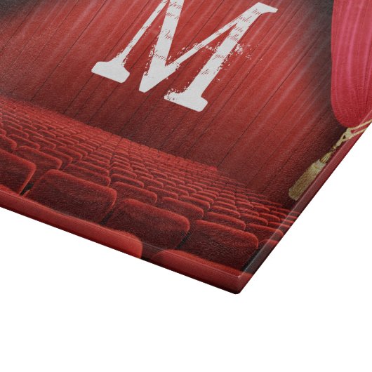 Rode Gordijn Theater Monogram Glas Snijplank (Hoek)