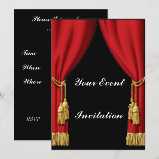 Rode gordijn uitnodiging (Voorkant / Achterkant)