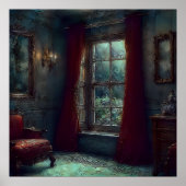 Rode gordijnen - impressionistische binnenkunst poster (Voorkant)