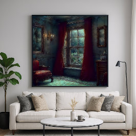 Rode gordijnen - impressionistische binnenkunst poster