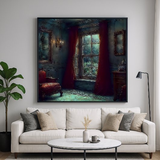 Rode gordijnen - impressionistische binnenkunst poster