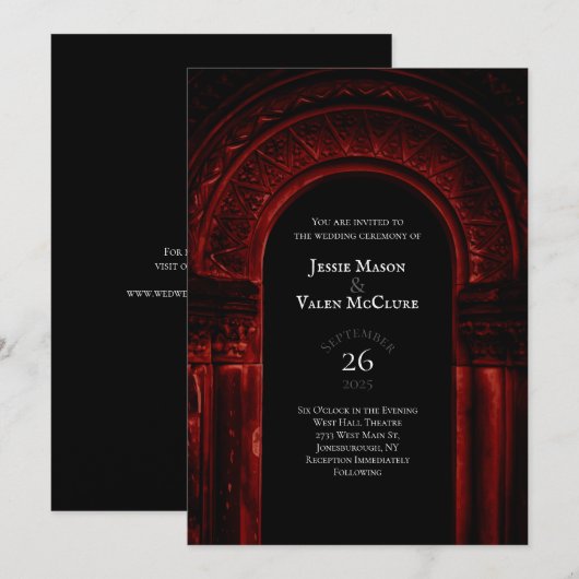 Rode Gothische Arch Elegant Weddenschap Donker Zwa Kaart (Voorkant / Achterkant)