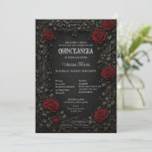 Rode Gotische Halloween Bloem Quinceanera Uitnodig Kaart (Staand voorkant)