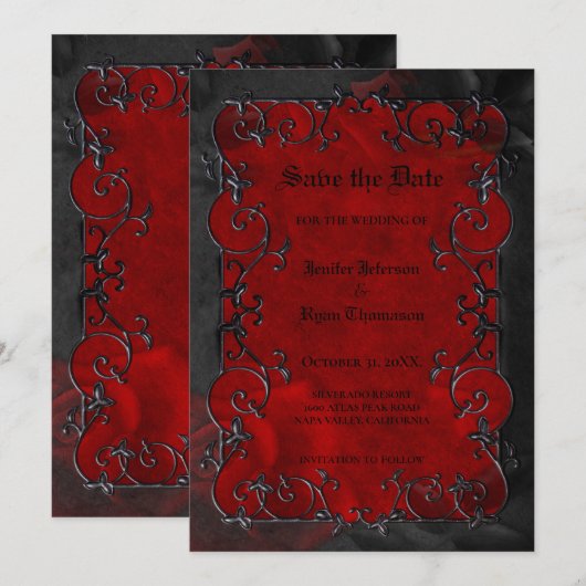 Rode gotische halloween trouw save the date aankondiging (Voorkant / Achterkant)