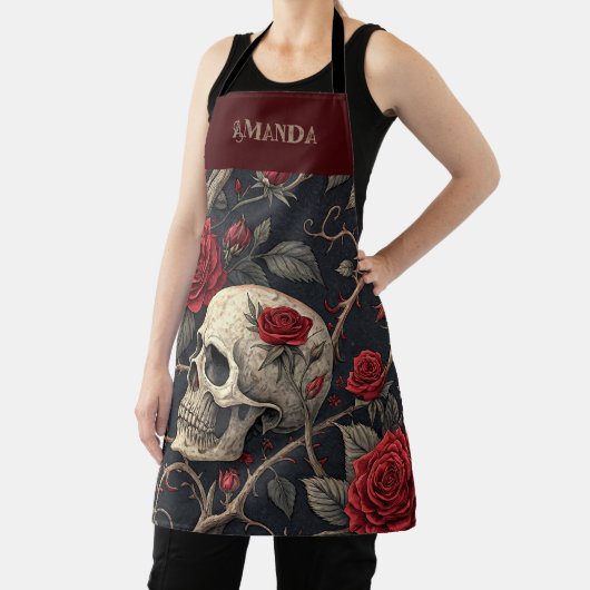 Rode Gotische schedel Rozen Schort (Insitu)