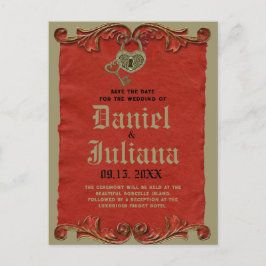 Rode Gotische Skelet Key bewaart de datum Briefkaart