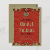 Rode  Gotische Skelet Key bewaart de datum Briefkaart (Voorkant / Achterkant)