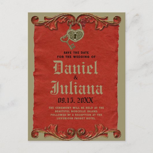 Rode  Gotische Skelet Key bewaart de datum Briefkaart (Voorkant)