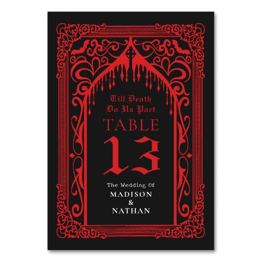 Rode Gotische Vampier Kathedraal bruiloft Kaart (Achterkant)