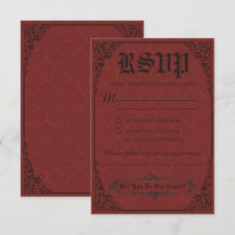 Rode Gotische Victoriaanse Damast Huwelijks RSVP K