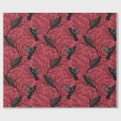 Rode Gotische Winter Berry Ravens Kerstmis Cadeaupapier (Vlak)