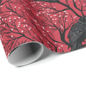 Rode Gotische Winter Berry Ravens Kerstmis Cadeaupapier (Rol Hoek)