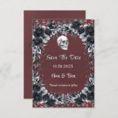 Rode gotische zwarte bloemenschedel Bewaar de datu Bedankkaart (Voorkant / Achterkant)