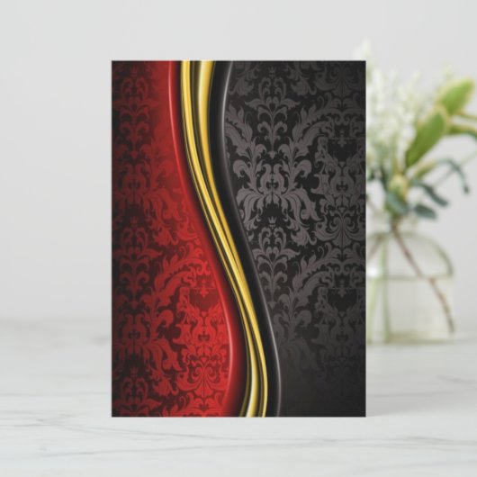 Rode goud en zwarte barok uitnodigingskaarten chic kaart (Staand voorkant)