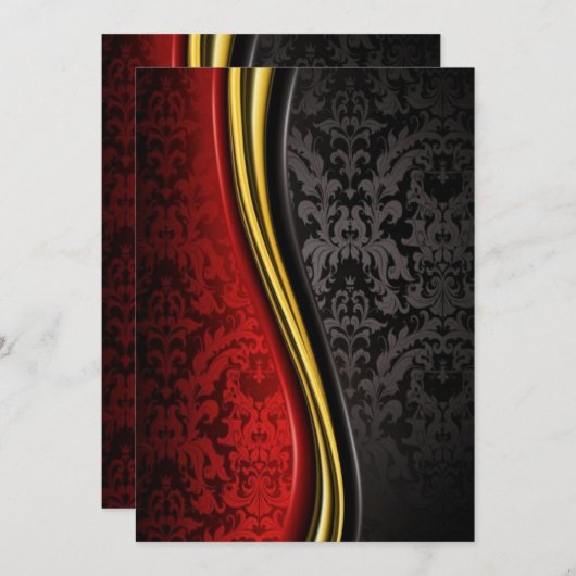 Rode goud en zwarte barok uitnodigingskaarten chic kaart (Voorkant / Achterkant)