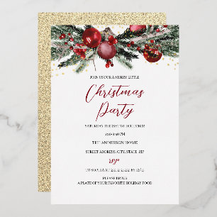 Rode Goud Festive Foliage Kerstfeest Folie Uitnodiging