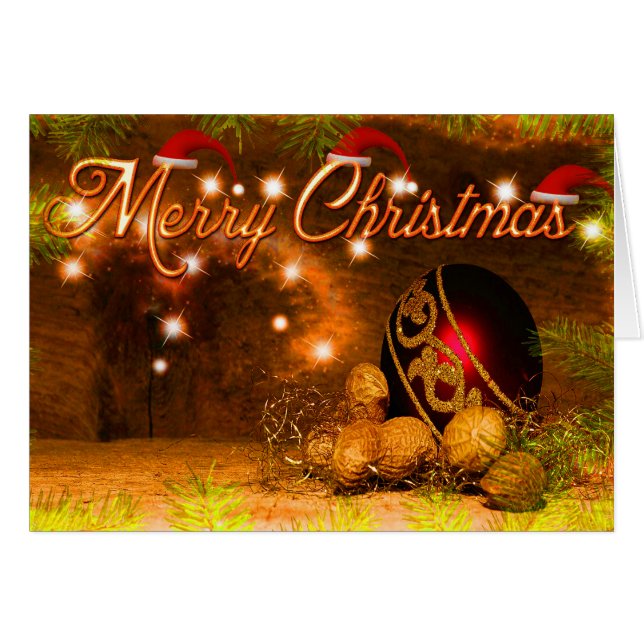 Rode Goud & Groene Decoratieve Ballen Prettig Kers (Voorkant Horizontaal)