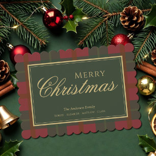 Rode Goud Groene Merry Tartan Kerstkaart