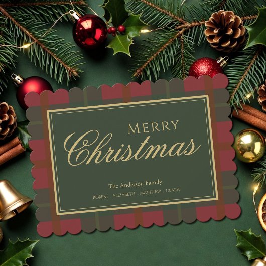 Rode Goud Groene Merry Tartan Kerstkaart