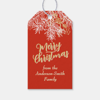 Rode Goud Moderne Elegante Kerst Botanisch Cadeaulabel