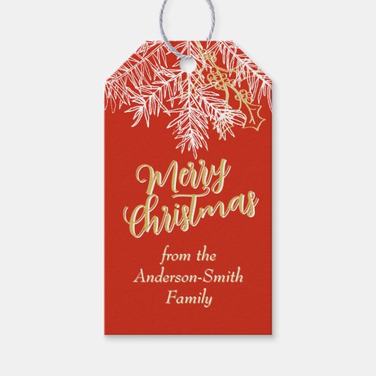 Rode Goud Moderne Elegante Kerst Botanisch Cadeaulabel (Voorkant)