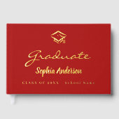 Rode goud naam script dop Afstuderen Gastenboek (Voorkant)